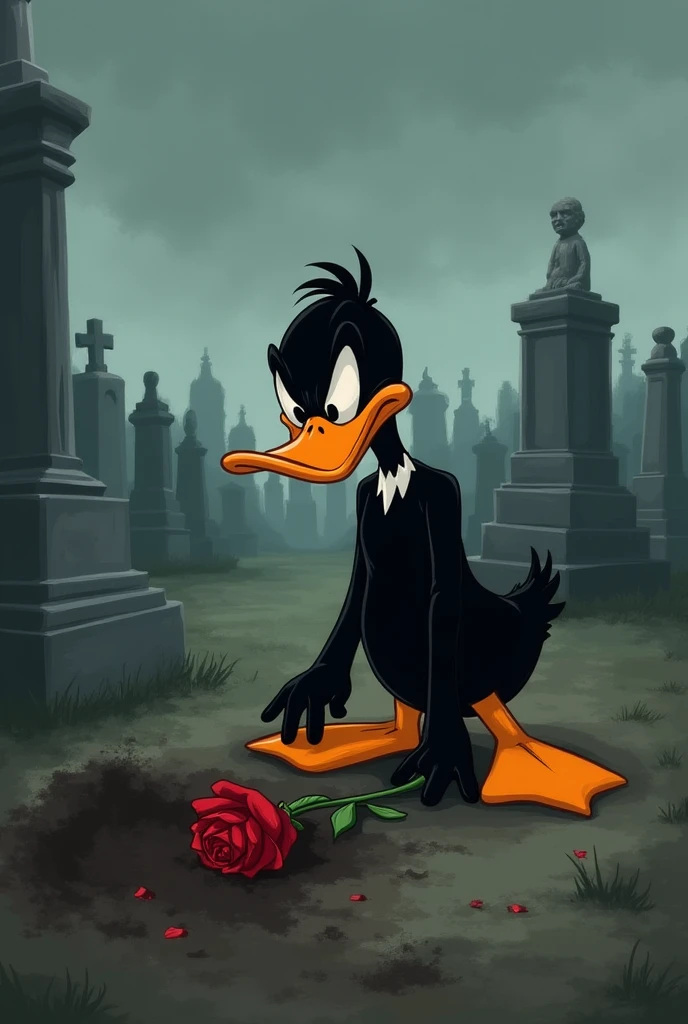 Patolino holding a rose in his hand with a skull-shaped chain around his neck