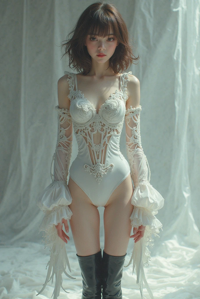 2heads, conjoined, ((Best quality, 8k, Masterpiece :1.3)), A pretty 1woman with perfect figure :1.4, Slender abs :1.3, ((light brown hair, realistic big breasts :1.2)), (wearing a ballet tights:1.5), (Lying on a lounge chair, At a fancy hotel lobby:1.2), Highly detailed face and skin texture, Detailed eyes