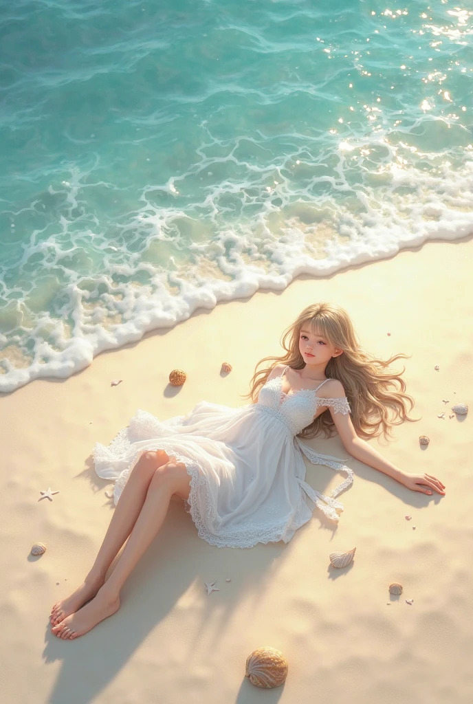(Gal at the beach)
(best quality,4k,8k,highres,masterpiece:1.2),ultra-detailed,(realistic,photorealistic,photo-realistic:1.37),HDR,UHD,studio lighting,vivid colors,bokeh,portraits main body: Crying gal, hugging her knees and shedding big tears, beach material: Illustration additional details: Sandy beach with gentle waves, seashells scattered on the sand, seagulls flying in the distance
色彩色调: Warm tones with a touch of blue to create a tranquil atmosphere
灯光: Soft sunlight casting warm golden rays on the gal's face and the beach