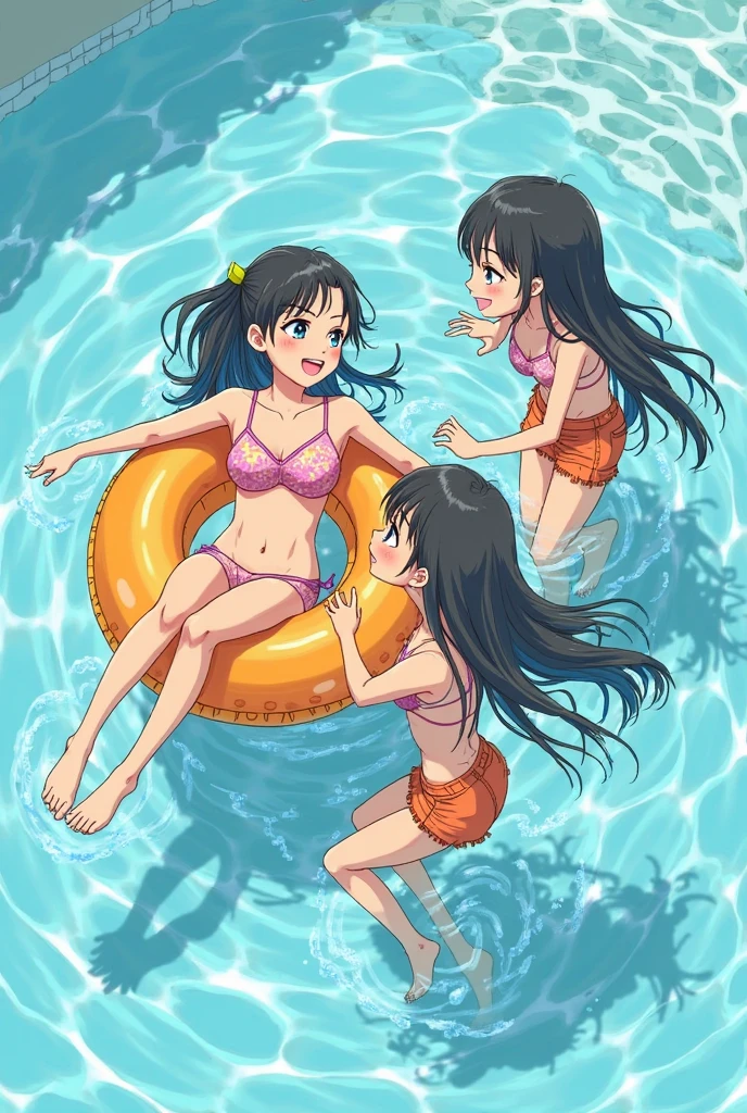 anime、Vibrant colors、In the water、Uplifting、Two beautiful women swimming in the ocean at 100km per hour、Two people facing each other、20 years old、Bright swimsuit、Bright eyes、Sparkling eyes、Large Breasts、An innocent smile、100 vibrant tropical fish、1000 glittering particles、100 butterflies swimming in the water