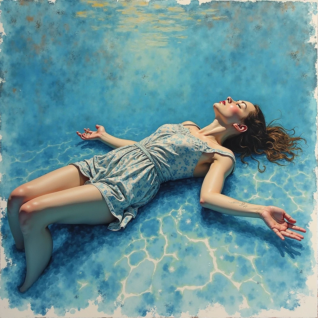a blurry photograph of a woman laying on a beach, action painting, abstract brush strokes, paint splatter <lora:jrKorpaStyleAbstract_v1>
