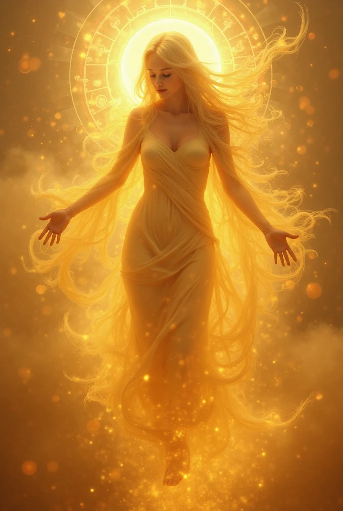 Create a drawing of a light , and she be bright with hair of yellow light