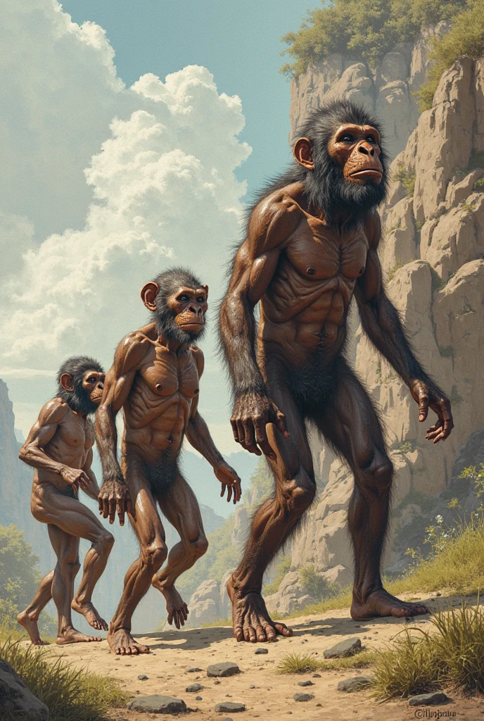 Evolution of man drawing with background and face