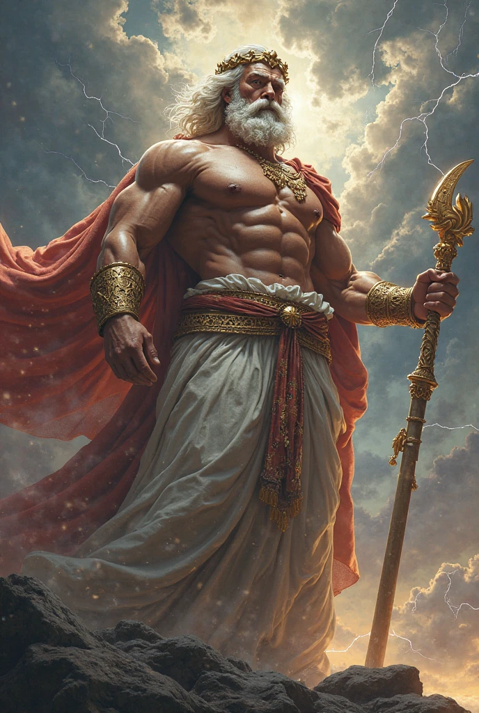 A warrior that is a mixture of , marvel Thor, Superman, goku, ares, god of war Zeus and Hercules, bare chest, buff, ripped, abs,
