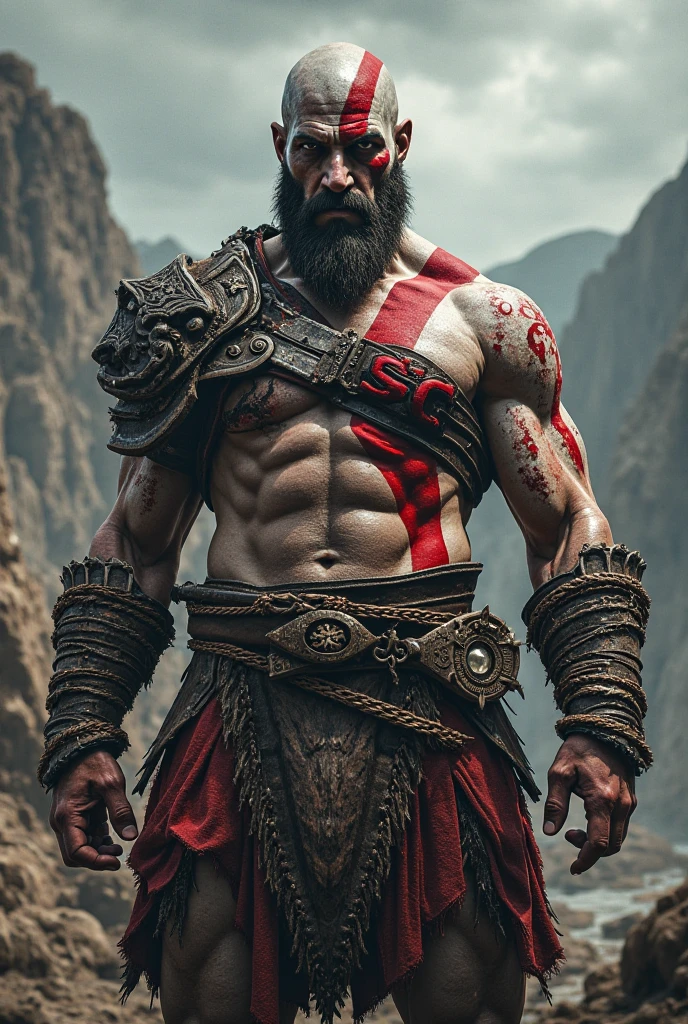 Kratos, the God of War, is a character who exudes strength and bravery, able to face any battle with his unique skill. This character is a true masterpiece, with an unparalleled quality and an ultra-realistic level of detail. Its environment is a scene of urban destruction, with a floor littered with the wreckage and ruins of a city in ruins. The carefully crafted shadows and contrast give a sense of depth and realism to the setting. The clear and bright sky contrasts with the darkness of the city, creating an environment of tension and drama. The style, seen in viewer 1.2, with skin texture and film grain of 1.3, adds an element of nostalgia and authenticity. The ultra-high resolution of 16K is perfectly rendered with Octane Render, creating a visual experience that is truly stunning. This character is a true symbol of bravery and strength that will captivate audiences and inspire other artists.