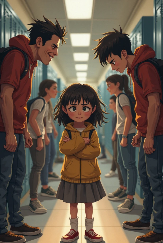 I want one being bullied,she has brown hair and fair skin,blue colored eyes