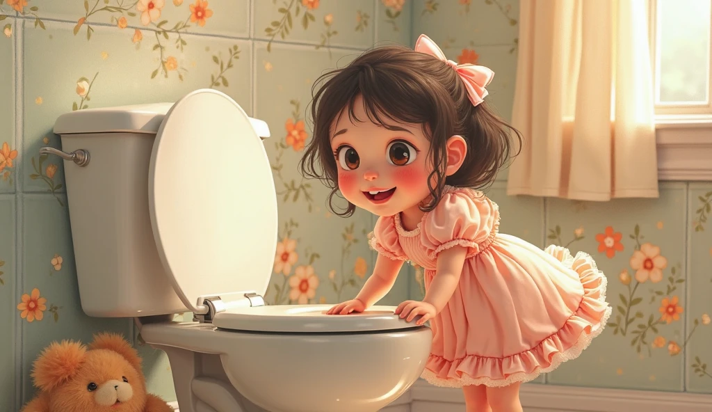 Cute girl sits in the toilet