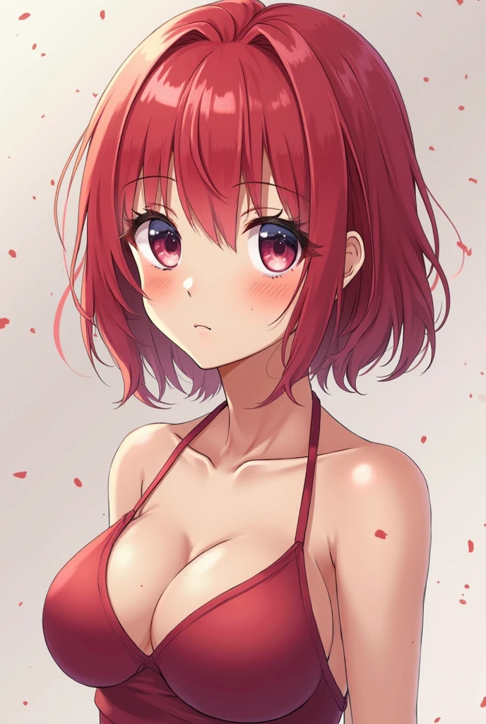 quivering lips that curve into a frown, and her eyelashes cast shadows on her cheeks. She holds her breath, causing her chest to heave as she struggles to keep back her sobs.
BREAK
Her posture is hunched over, with slumped shoulders and folded arms or clasped hands. Her head is tilted slightly downwards, further accentuating the expression on her face. The overall effect is one of vulnerability, despair
BREAK
cute, kawaii, moe, anime, virtual youtuber, (flat colors:1.4), (upper body:1.4), (red hair:1.3), red eyes, short hair, big breasts, (wearing a black micro bikini:1.3)