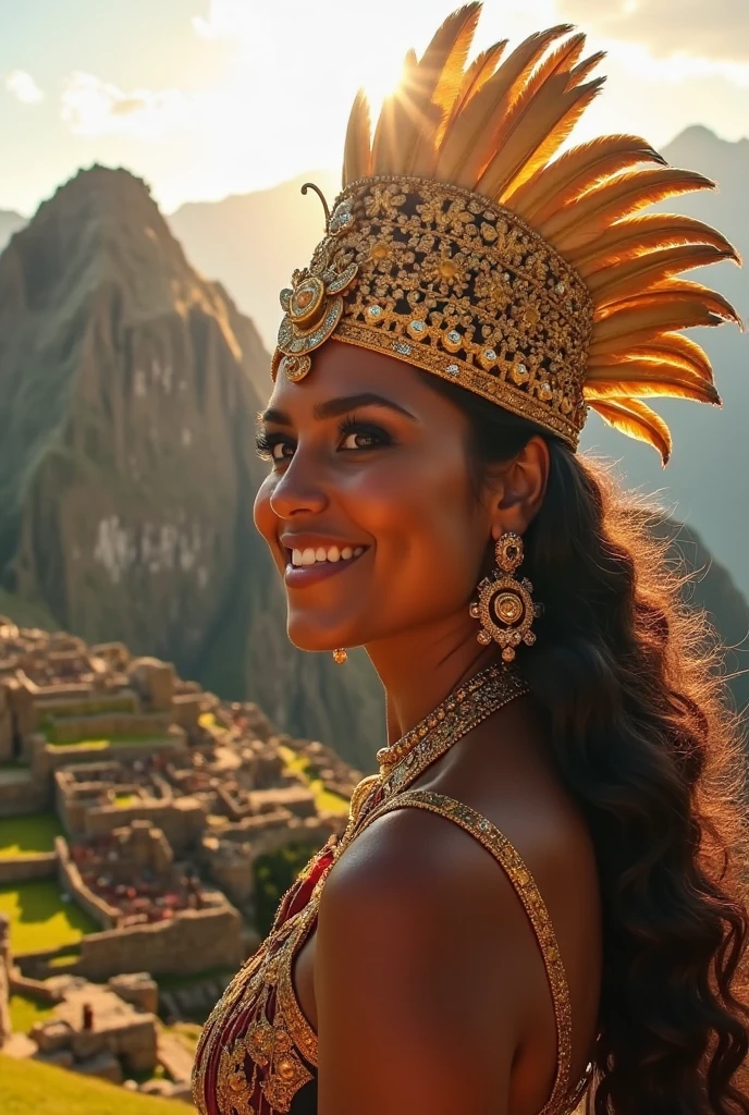 colorful aesthetic, Complementary colors, filmgrain, hdr, Hyperrealistic, Latin sexy woman, The light is warm and atmospheric, Masterpiece, Medieval armor, Seductive smile, Sexy pose, Soft light, stunningly beautiful