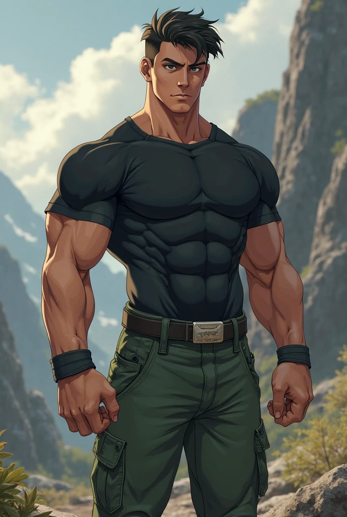 (masterpiece, Best quality 12 year old boy), 1 boy, adult, huge muscles, big body, Slightly modify the abdominal contour, Short blonde hair,brown eyes, complicated, Rainforest, Muscles sparkle in the sun,shirtless,Wearing khaki adventure pants,outdoor adventure boots,pained expression,bite lip, bright colors,(depth of field:1.2),looking at the audience, sit on stone, huge hyper muscle, huge chest, bulge, wearing body harness