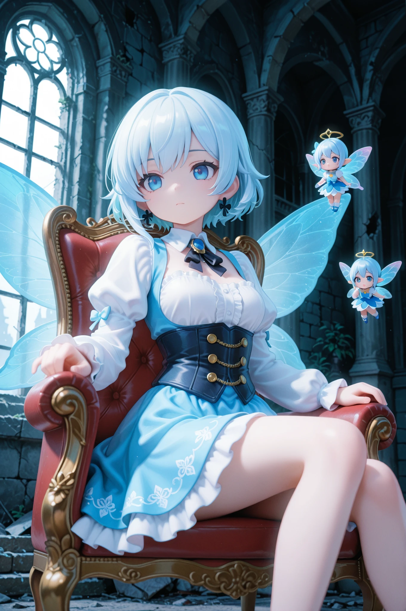 NSFW, Masterpiece, Best quality, hyper HD, Highest resolution, Very detailed, Professional lighting, Anime, One girl, Slender, Very cute, Young face, hands restrained, Armored dress, Blue and white armor, White panties, golden decorations, ripped clothing, Wet clothes, (Sheer clothes: 1.1), Fluffy breasts, Blonde hair, Blue eyes, Crying, with her mouth open, Tears, lying down, Open legs, raise leg, cleavage, (multiple goblins: 1.5), Pregnant belly，Pregnant belly