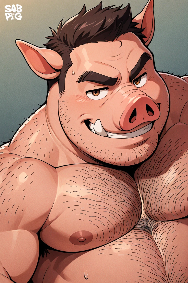 Fat, gassy, visibly stupid anthro pig who’s a southern trucker wearing a stained, white tank top letting out a huge, disgusting belch in a thin anthro pig’s face high resolution best quality. Make this character look like he’s very unintelligent