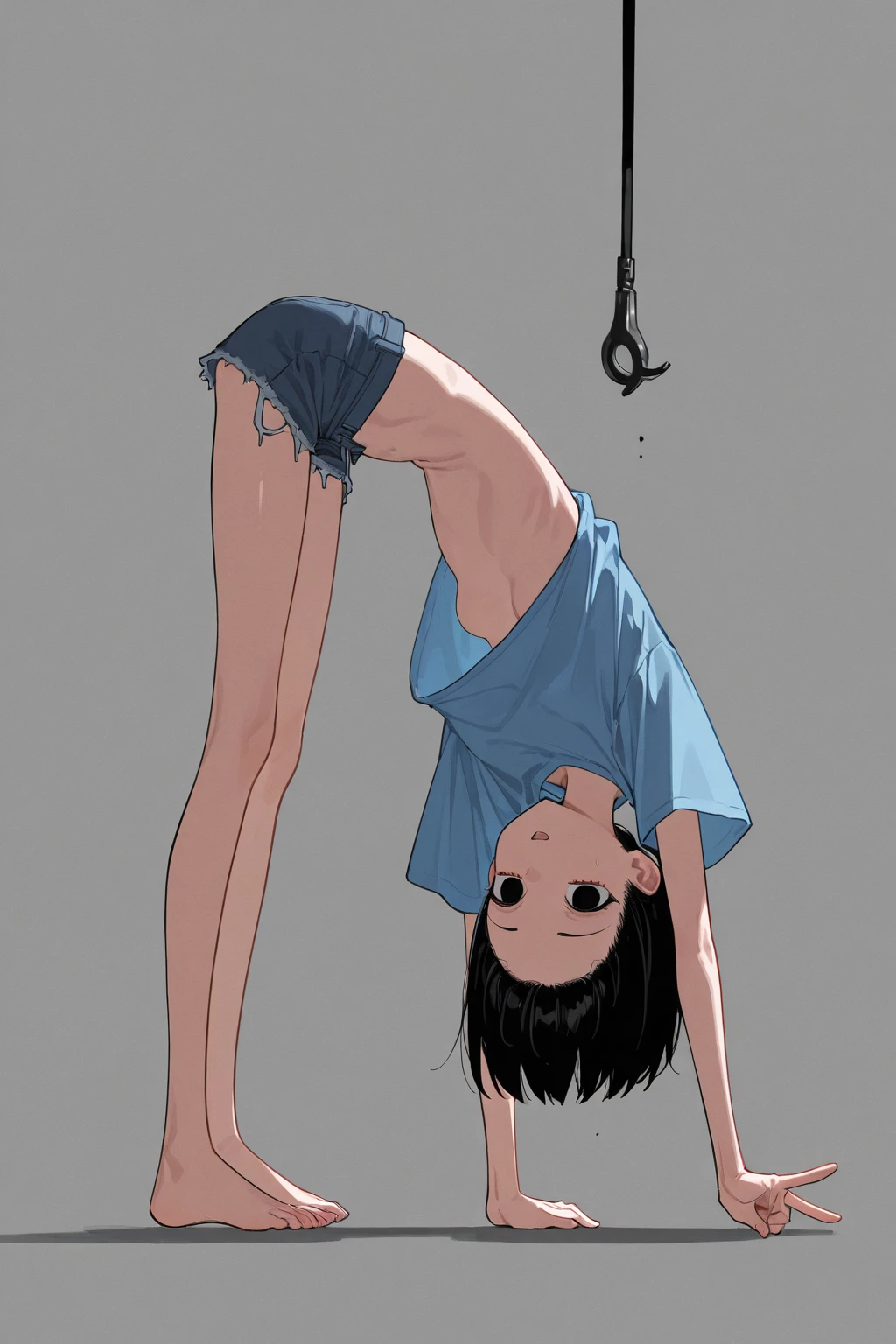 sekijou sawako, shibari, brown eyes, bondage, bound upside, brown hair, long hair, black eye glasses, stripped, best quality, ultra-detailed, high resolution, extremely detailed cg, unity 8k wallpaper, masterpiece, perfect body, anime picture, femsub, BDSM, light blue panty, black bra, small breasts, at night, teary-eyed, gagged with duct tape, whole mouth gag, Sekijou Sawako, tied up hands behind her back, tied up ankle together to ceiling, tied up wrist behind her back upside in abandoned room, bracing,