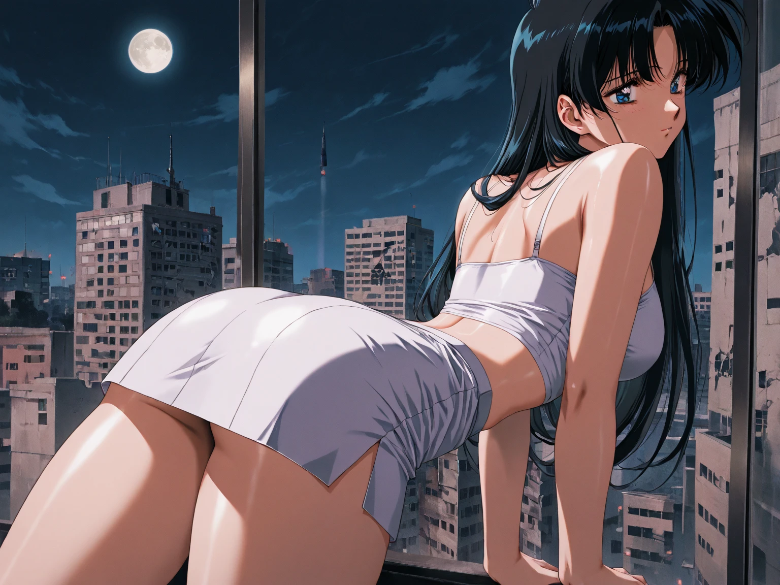 Madoka Ayukawa, 14 years old, bangs, 1girl, masterpiece, highest quality, disorganized, retro artstyle, 1980s \(style\)))), look viewer, (((full nude))), full blush, (((no Panties))),, Take a look here, (((nsfw))), view audience, nsfw, Genitals are visible,1girl, (((See here))), nsfw, (Japanese girl showing off genitals:1.1), look viewer, (((a girl, Flying in the air in a naked, from the knees up, overlooking the cityscape below,))),