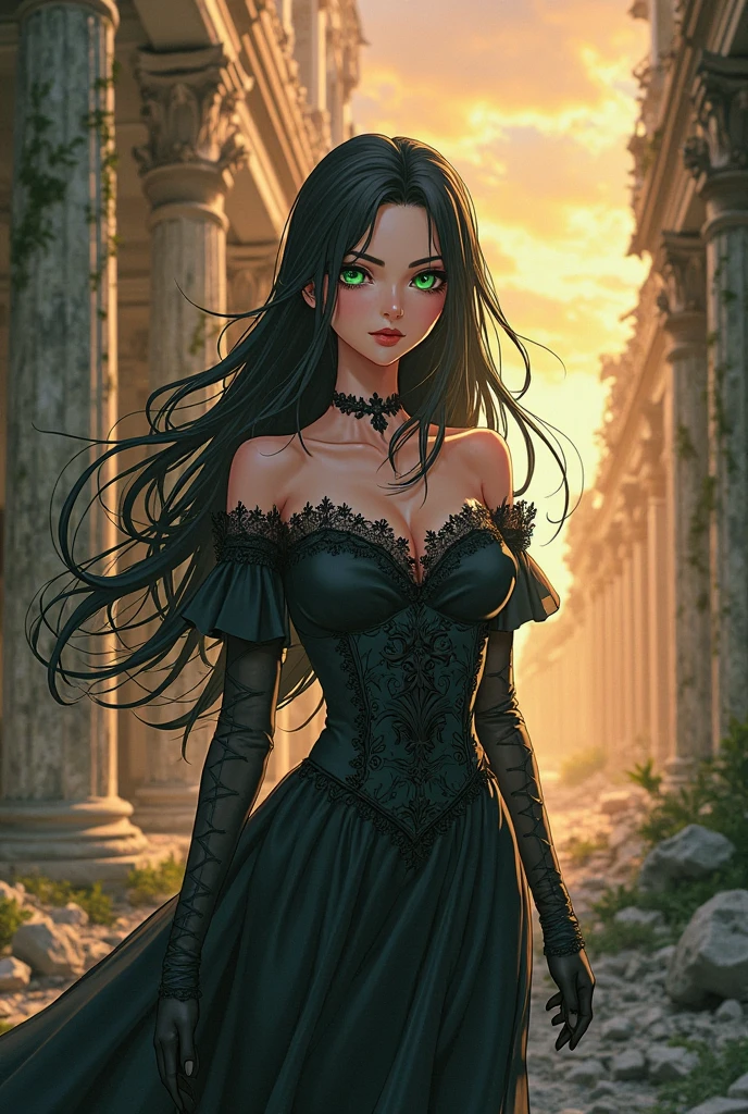 (  Absurdly , high quality , Super detailed ) ,( Handcrafted details ) , One girl, alone, mature, Very long hair, Sunflower Hair , Beautiful crystal eyes ( Eye details ) Baroque, necklace, Long dress, Long sleeve, elegant, colorful, Most detailed, Upper Body , With the river and sunflowers