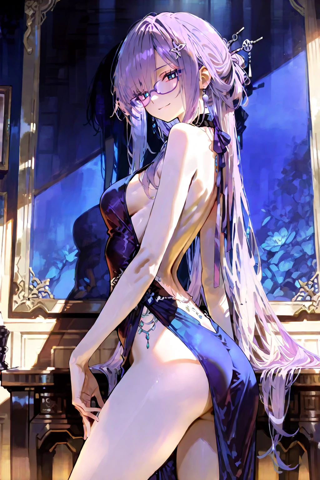 (nsfw ass from behind photo:1.1,doggy style, in blue marine:1.5), Masterpiece, best quality, (very detailed CG unity 8k wallpaper), (best quality), High definition RAW color art, Animation,sculptures, (pink Marble Skin), (((Ultra detailed elegant))), Magical atmosphere, Detailed skin, Texture,(Intricately detailed, Fine detail, ultra-detail art), depth of fields, bokeh, Silky Touch, Hyper Detail, beautiful eyes, Elegant Face, (posing on pastel purple waterfront), sparkle background, enormous breast:1.3, under breast, (silver hair), pastel purple, fat, embarrassing red face, shorthair, Round Glasse:1.4, bikini