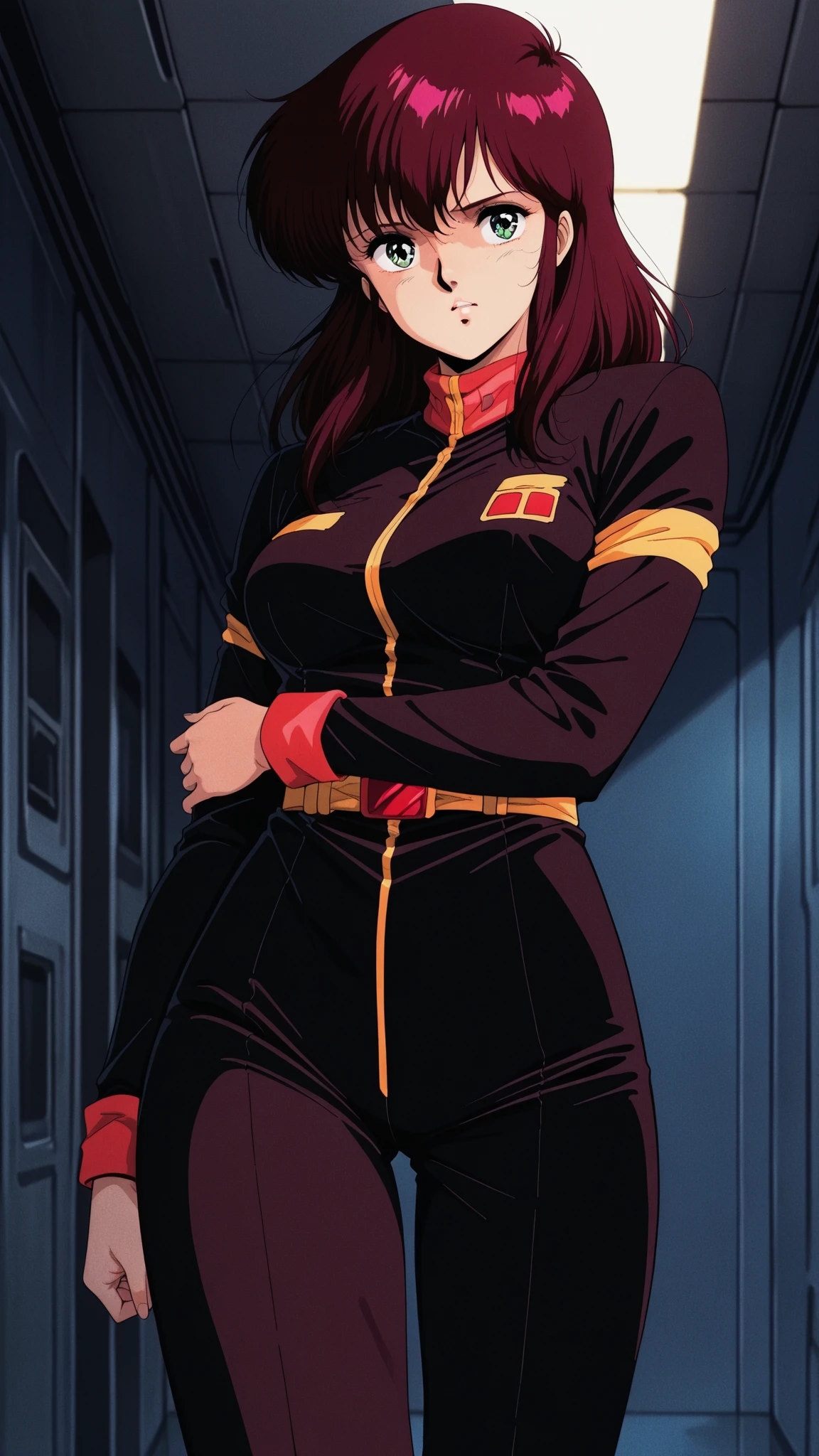 Cute brown skinned firewoman,tight firewoman outfit, she is at a fire department, she has long black braided hair, she is shocked, big breasts, big thighs