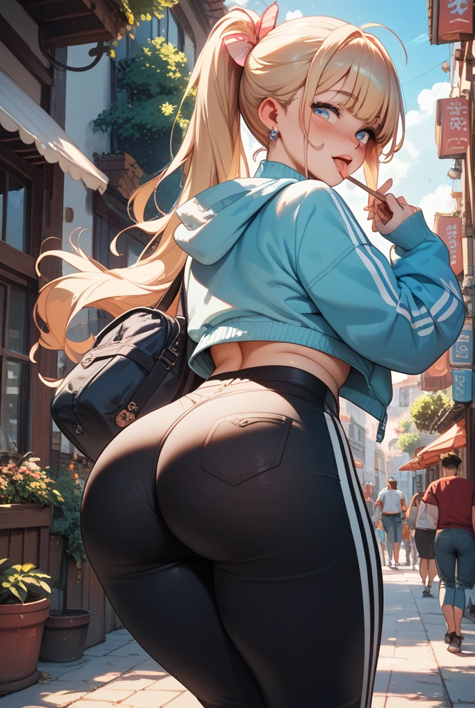 1 malay woman, very long white hair,((wear white tight jersey tracksuit )),(Small buttocks),Emphasize ass,Smaller chest, laughing smile, de pele branca,big breasts thin waist, china street style street, Hyper-Realism, Cinematic lighting, depth of fields, From below, vanishing point, F/2.8,  Anatomically correct, Textured skin, Super Detail, awardwinning, Best Quality, high resolution, 8k
