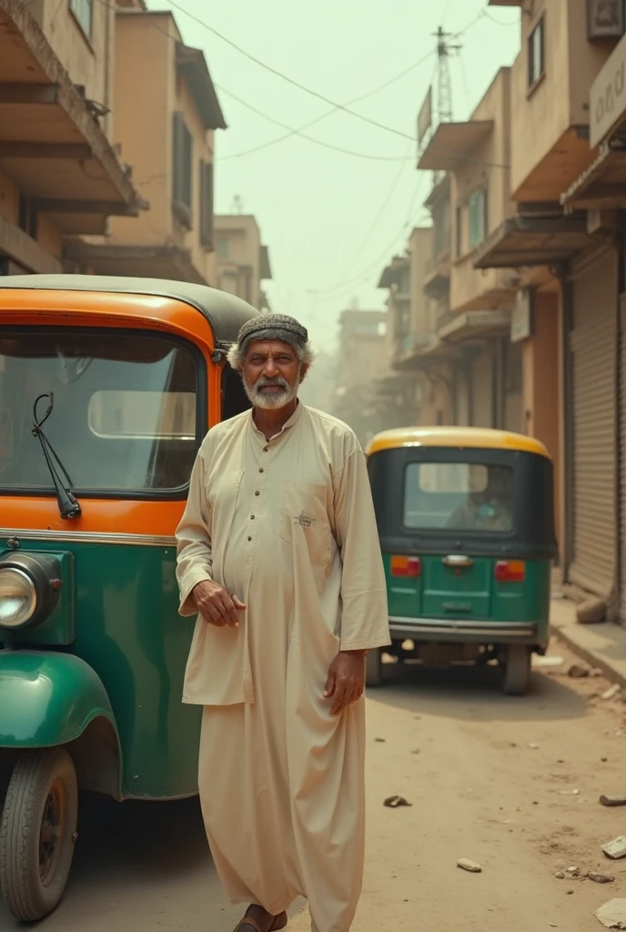 Indian muslim man, sealing car in street, and angry 