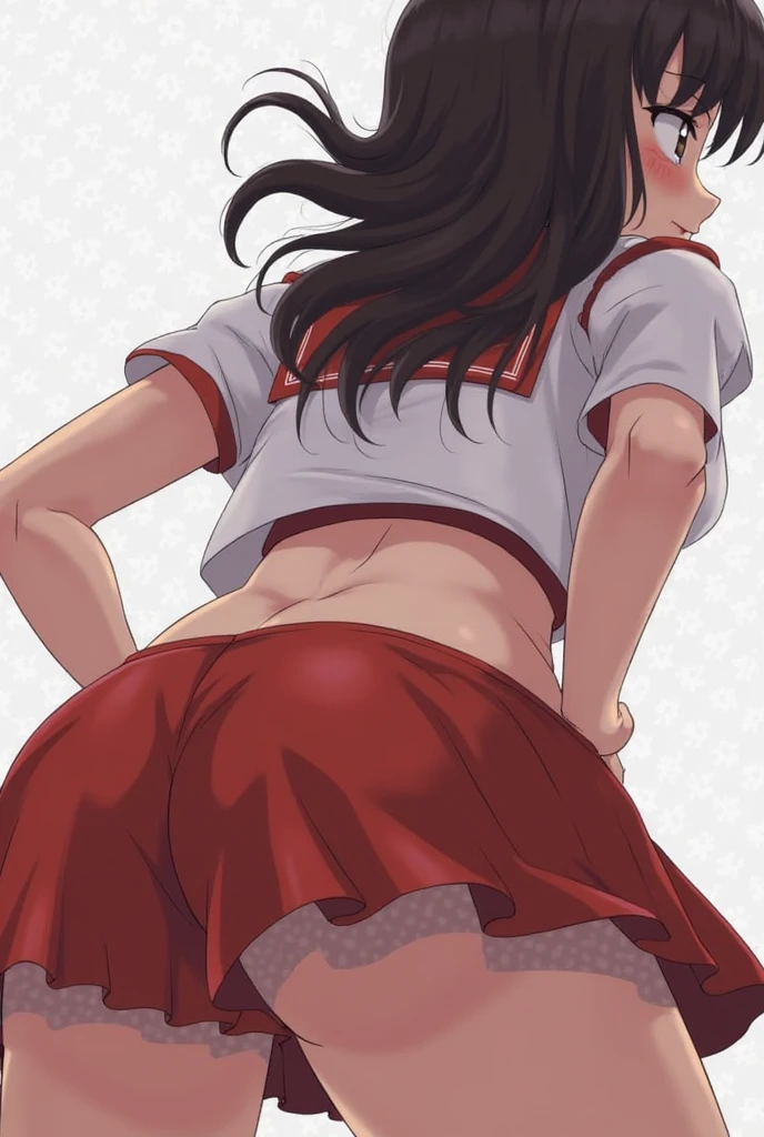 ((multiple views))((1 girl))((IDOLm@ster))Risa Matoba,Happy,outdoor,station,panties,(Plaid ummer shirt)whole body,from below,multiple views,Low - Angle,Unbutton your shirt,black hair twintails,red ribbon,loafers,