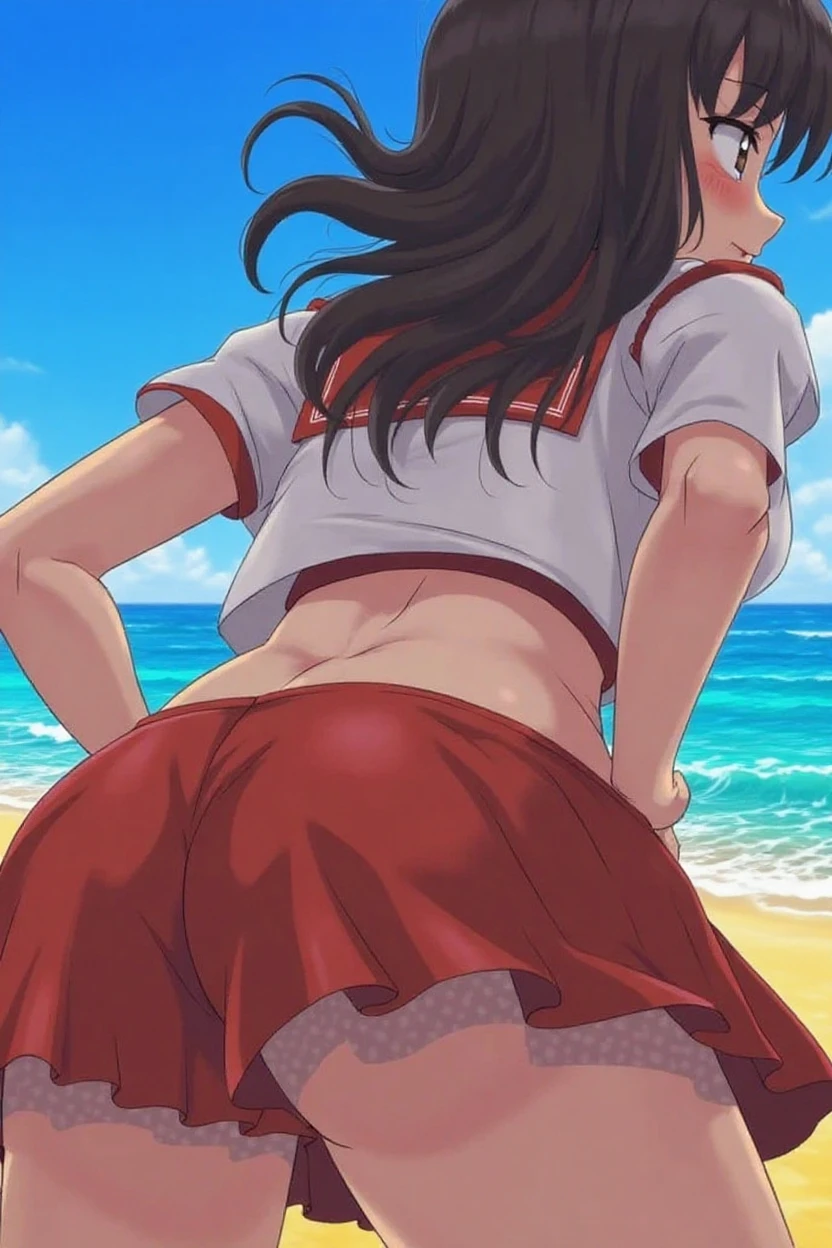 masterpiece, Highest quality, Ocean, sunlight,
1 Girl, Long Hair, pink Similarly, alone, kimono, Similarly, skirt, skirt, boots, Meiji era uniforms, kimono, Cross-lace shoes, Pink Hair, mechanical, lace-up boots, Pink Eyes, Brown footwear, bow, blush, hair bow, red kimono, torn skirt, whole body, yellow bow, consultation, Gradient Hair,panties,Spread your legs, Please put your feet up, Butt