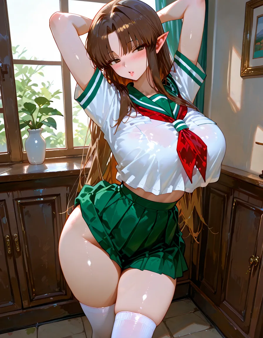 masterpiece、Highest quality、Highest quality、8K、裸のSailor Jupiter、high school girl、Obscene pose、She's a pervert、blush、Breast size of F cup、Big Butt、Heavy sweat all over the body、Love juice drips from the pussy、Squirting from pussy、Love juice overflows、Excessive sweating from underarms、A lot of pubic hair growing from the pussy、Squat、Leg spread、Spread your legs wide、Opening the pussy with your fingers、masturbation behavior:1.4、pantyhose:1.5、蒸れたpantyhose、pantyhoseに覆われた足の指、Sailor Jupiter、ponytail:2.0