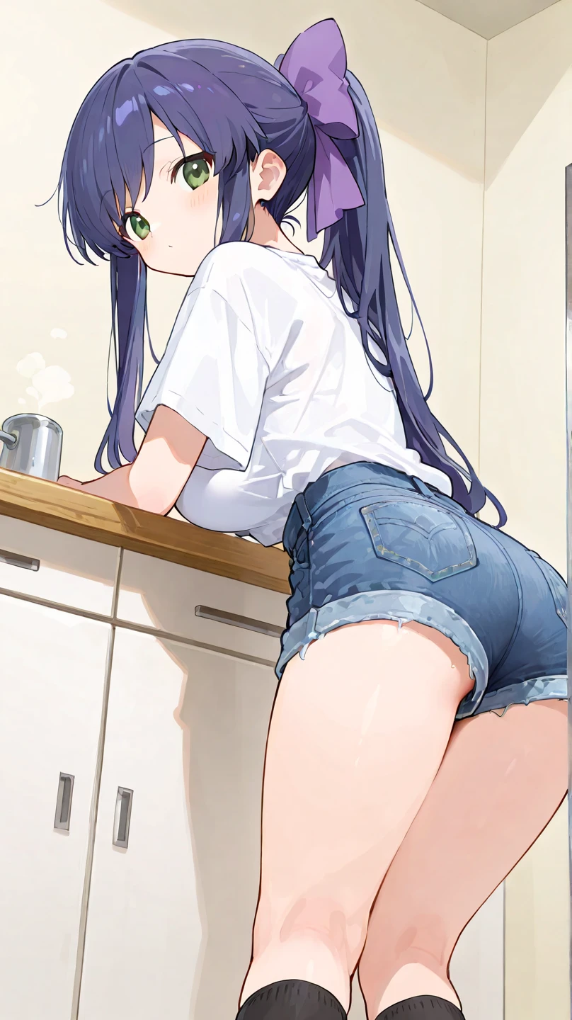 (In the living room)、1girl, (Younger sister kicking)、from the front、Angle from below、(Young face)、(Forehead)、Braid、Long Hair、((seductive grin)), ((high kicking)),
panties, I have money in my hand、Camisole、Jersey shorts、(1boy), (((?????))), (((eject cum))), The boy collapses under his younger sister and ejaculates from his ?????、(The boy had a fight with the younger sister and lost to her.)、In the background, my mother is in the kitchen.、younger sister「Weak... Aniki who lost to younger sister and got a hard ???? lol... Pervert masochist lol」