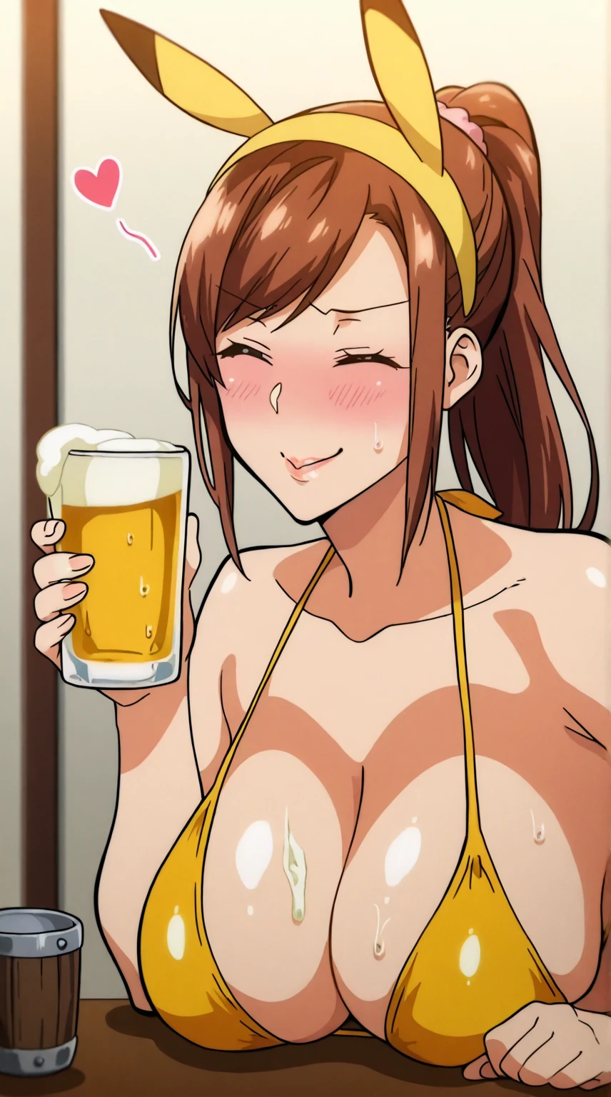 High resolution, high quality, 1 girl, anime girl, brown long hair, brown eyes,heart-shaped pupil, Green glasses, tanned skin, big breasts,beautiful breasts, (big ass),beautiful butt,white ,squat,(drink a lot of juice),(inflate one's stomach),(lemonade),(lemon juice),(orange juice),(mango juice),(Binapple juice),(water),at the cafe,