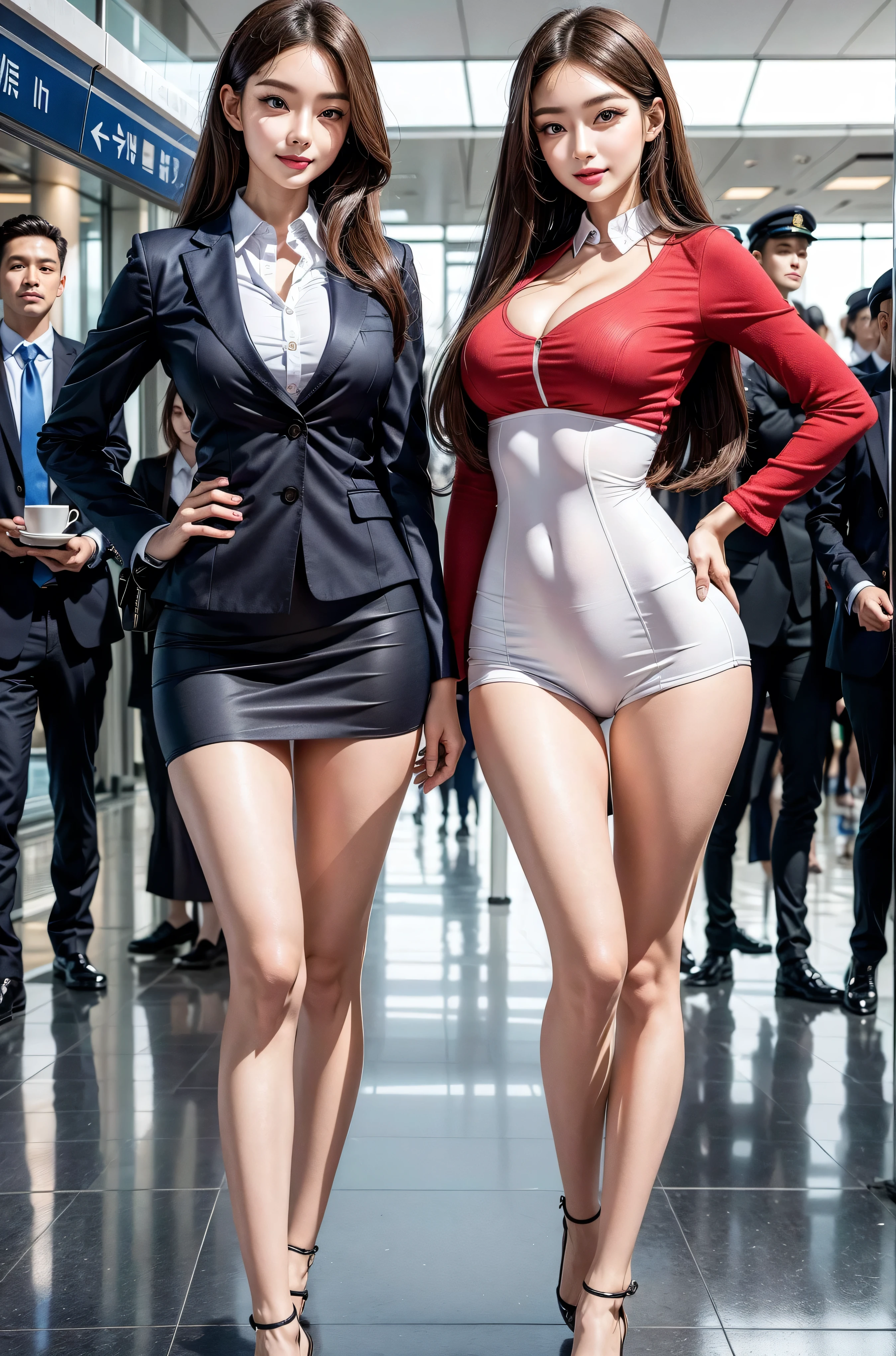 a 20 year old face of the most beautiful actress in the world, the perfect body proportions of a female, the perfect shaped of female breasts, tight blazer is worn with formal shirt on female upper body, shirt skirt is worn with panties on female lower body, detailed panties between bare legs under short skirt are seen a little, female short hair, standing, at the city street, nsfw, best quality, highly detailed, masterpiece, ultra high res, photo realistic, 8k