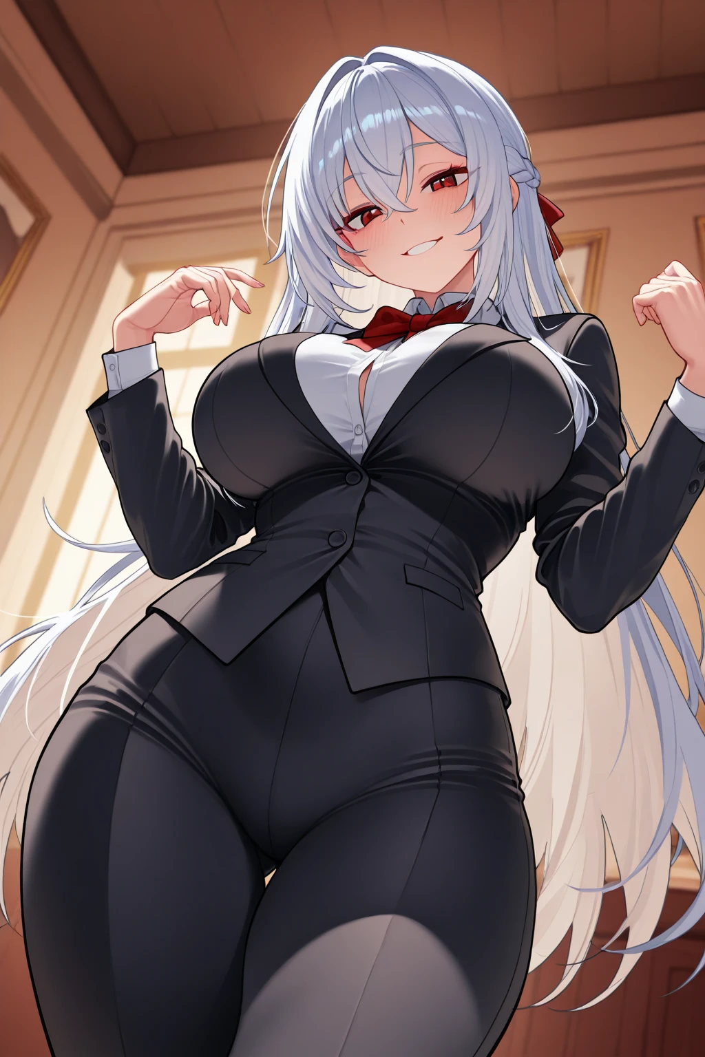hairy, fur, two-toned fur, detail, Large Breasts,
business attire,cleveage,Sexy pose,