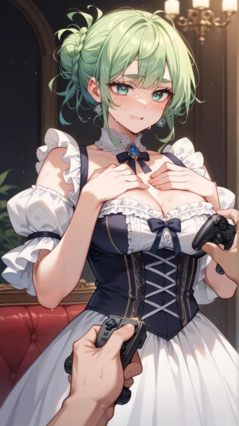(small breasts:1.3), (perky chest:1.1), (pointed chest:1.0), (fashion magazine cover:1.3),(from below:1.0),(from side:0.9),masterpiece, 1girl, Amazing Cleavage:1.1, thin waist, big ass, Raised sexy, small breast: 1.3, posed cleavage:1.2、solo, looking at viewer, open mouth, have a cute grass of cute beergrass,black hair, dark green eyes, dress, bare shoulders, jewelry, collarbone, sidelocks, hairband, earrings, indoors, off shoulder, :o, sweater, arms behind back, plant, short hair with long locks, gild hairband, off-shoulder dress, sweater dress, off-shoulder sweater, red sweater, dark gord hair, big side hair, very long side hair,is rendered in (masterpiece: 1.2, best quality), with (ultra high resolution) and an exquisite (depth of field). This masterpiece is not only visually stunning but also tells,A scene of cooking in the kitchen by classroom