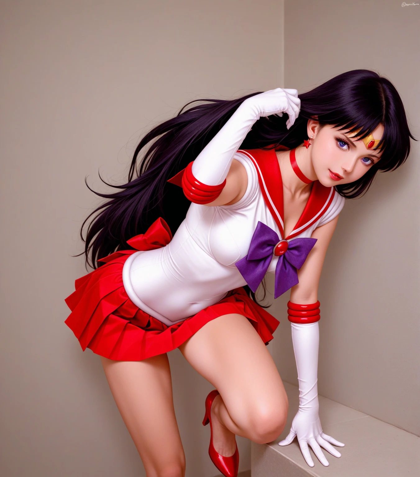(Very detailed), (masterpiece), (Highest quality), (Super detailed), (Best illustrations), (Best Shadow), (Absurd),  Mid-chest, Detailed hands, Sailor Mars,I'm injured、On one knee、Crippling、Her costume is torn and her skin is showing、Bleeding、enduring pain、Hands tied、Fighting Alone、Being attacked by mucus