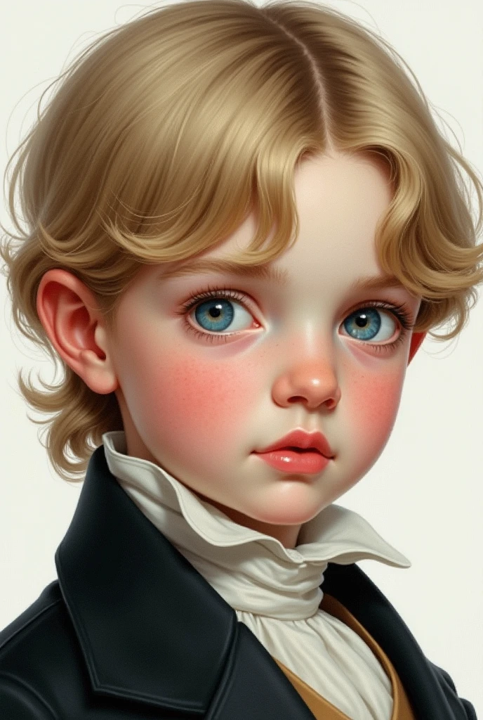 Kid boy with blonde hair with blue eye and  The side-parted comb-over involves a skin fade realistic  Art Deco, 