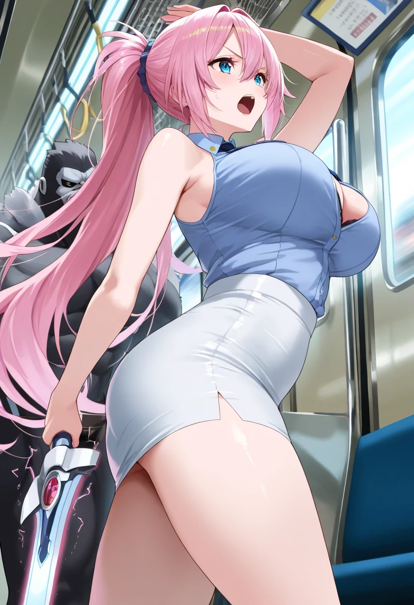 (Best quality ;1.2),NSFW,1girl (she has the aura of a wife,very horny, feeling increasingly unbearable wanting to have sex, having butt sex,she being raped,gangrape :1.2),medium breasts,sweating,Long hair,white hair,nice eyes (thigh socks , full body photo), ribbon, (, cute,), tsundere, short skirt, sports bra, (hug from behind, begging, she is in hot mode, begging eyes, blushing, asking for help), birthmark on the thigh, ( public train,butt penis penetration :1.2 )