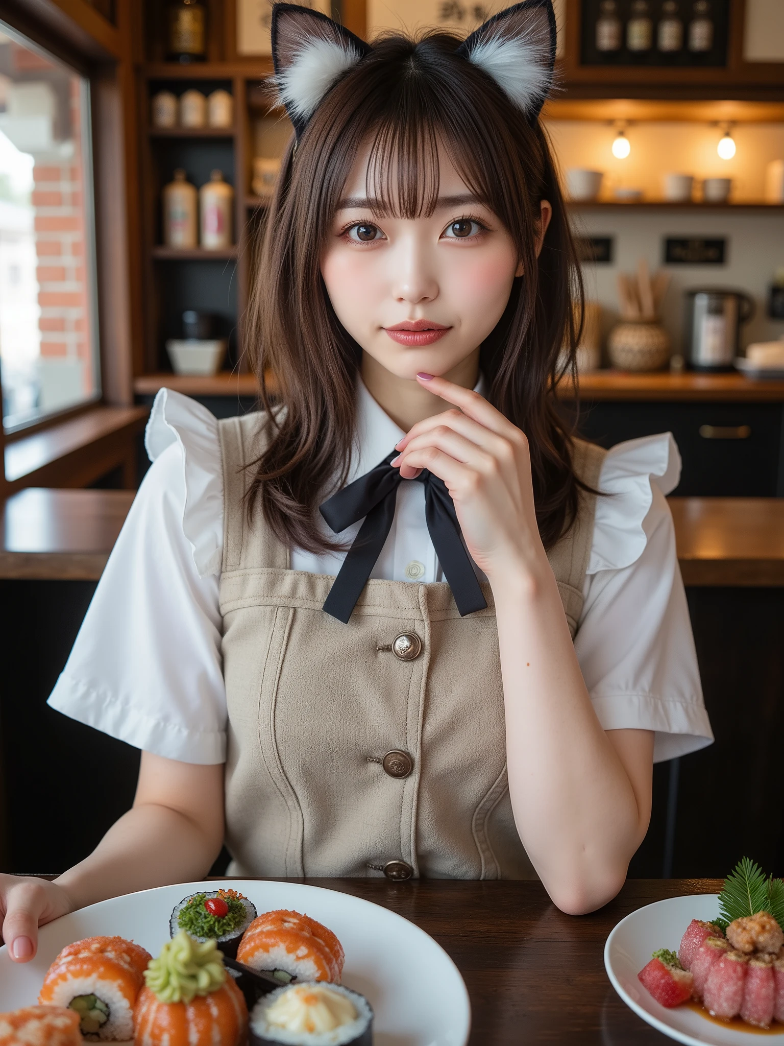 masterpiece, absurdres, high quality, realistic,
1girl, food, fruit, solo, skirt, shop, indoors, jacket, shopping, basket, jewelry, shirt, shelf, short hair, black hair, plaid skirt, black jacket, dutch angle, yellow eyes, looking at viewer
