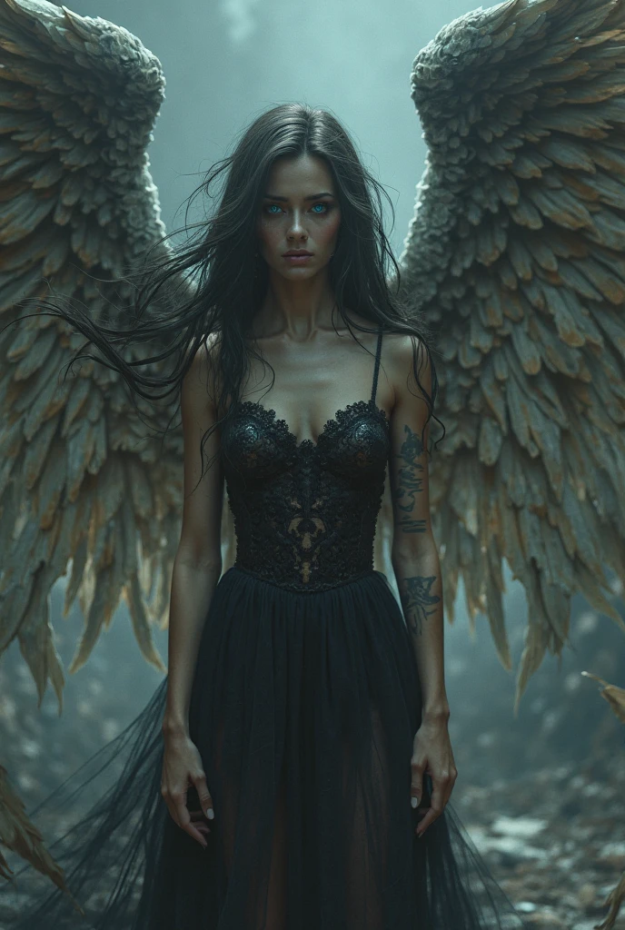 (high quality,realistic:1.2),detailed portrait,dramatic lighting,impressive texture,exquisite feathers,sinister expression,harpy wings,human-harp hybrid,sharp claws,mystical atmosphere,vibrant colors,hauntingly beautiful,graceful pose,mythical creature,ethereal beauty,mythological art,otherworldly,brilliant composition,sublime artistry,ominous background,feathers with intricate patterns,detailed rendering,ultra-fine painting