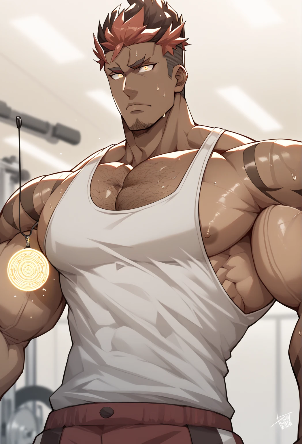 Hyper muscular sweaty young male college students wearing a tight crop top that says JOCK-U on its front and staring blankly ahead with open mouth as he lifts dumbbells while repeating hypnotic reinforcement triggers in a room lined with screens projecting hypnotic spirals. Bigger muscles. Dumber. IQ drain. Bro. Big biceps. Big triceps. Big traps. Big lats. Broad shoulders. Big meaty hyper pecs. Hyper swollen crotch bulge. Hypnosis. Hypnotized. Brainwashed. Brainwashing. Jock conversion. Jock assimilation. "All must grow big buff and dumb. Big dumb jock bro, ... I will become.... Will be... Must be.... I ... am.... dumb.... Huhuhuh...." Open mouth. Blank stare. dimwit. Musclehead. Meathead. Dumb jock making more dumb jocks by whispering in their ears to hypnotize and assimilate them. Colored.