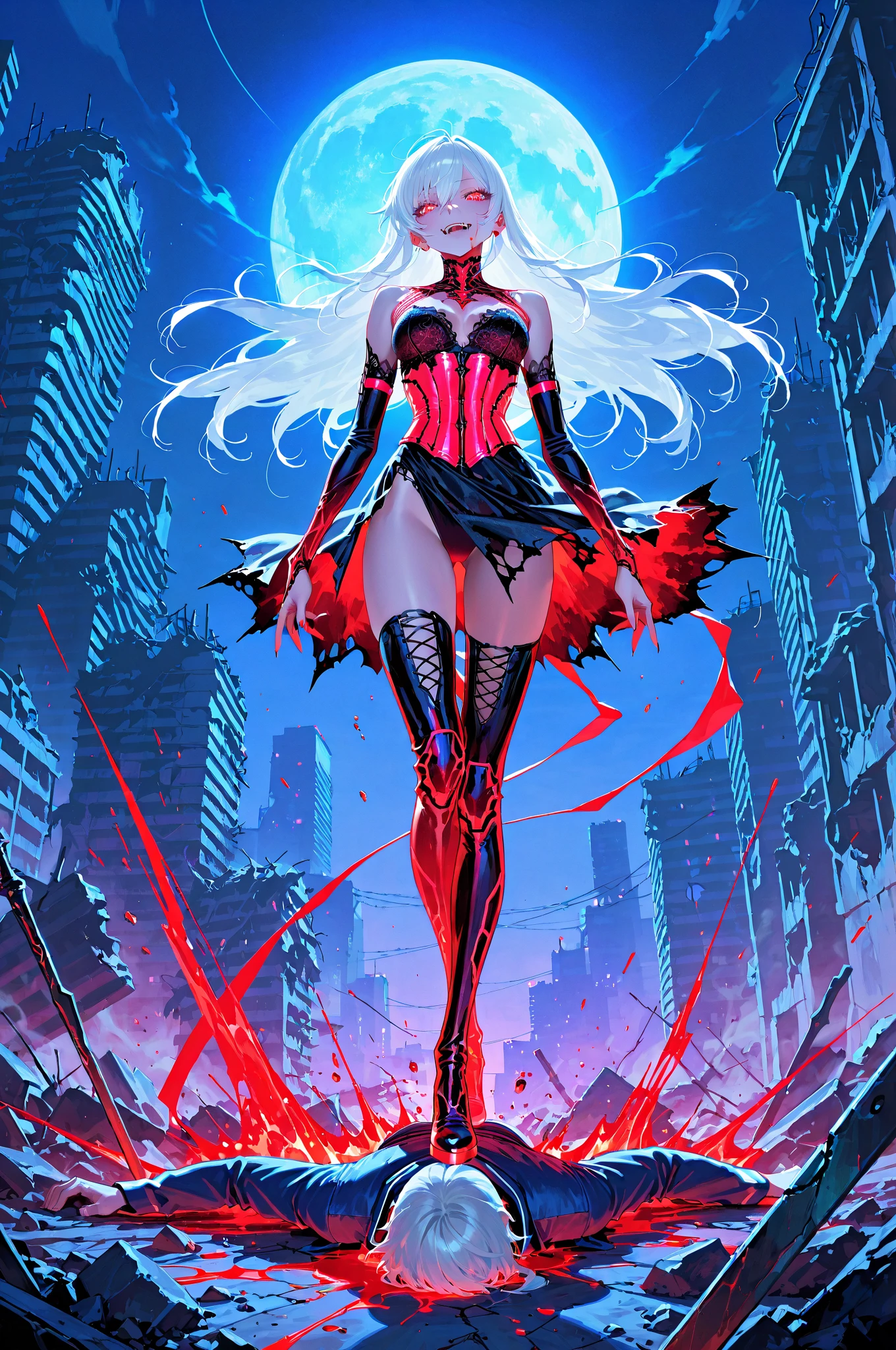 (Masterpiece, Best Quality), A colleague was brainwashed by the dark energy and became a demon, Dark energy, evil eyes, evil smile, dark girl, corruption girl, dark woman, evil energy, villain, villainess, full_body, whole body,
