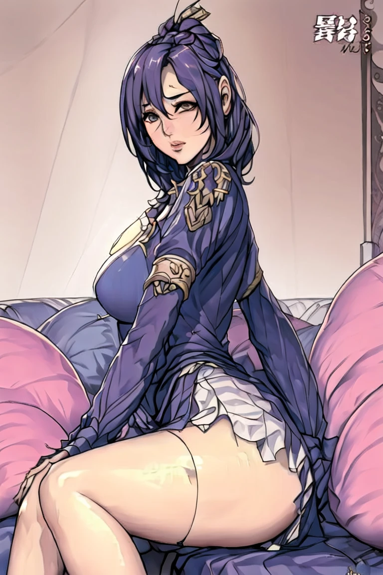 nsfw,(masterpiece, best quality;1.3),(extremely beautiful detailed anime face and eyes),extremely detailed illustrations,nsfw,1girl, solo, 18歳、detailed skin, looking at viewer, dark skin, 小さい頭、ideal ratio body proportions:1.2,slender body,medium breast,cowboy shot, crying,,tears, nadia,dark purple hair, red vest,Gold collar,nipples,bottomless,vagina, spread legs, lying,on back, (1man and 1woman,having sex:1.3),man on top,((vaginal penis:1.5,creampie:1.4,excessive cum)),sadamoto sadamoto yoshiyuki,簡素な寝室、簡素なベッド、間接照明、