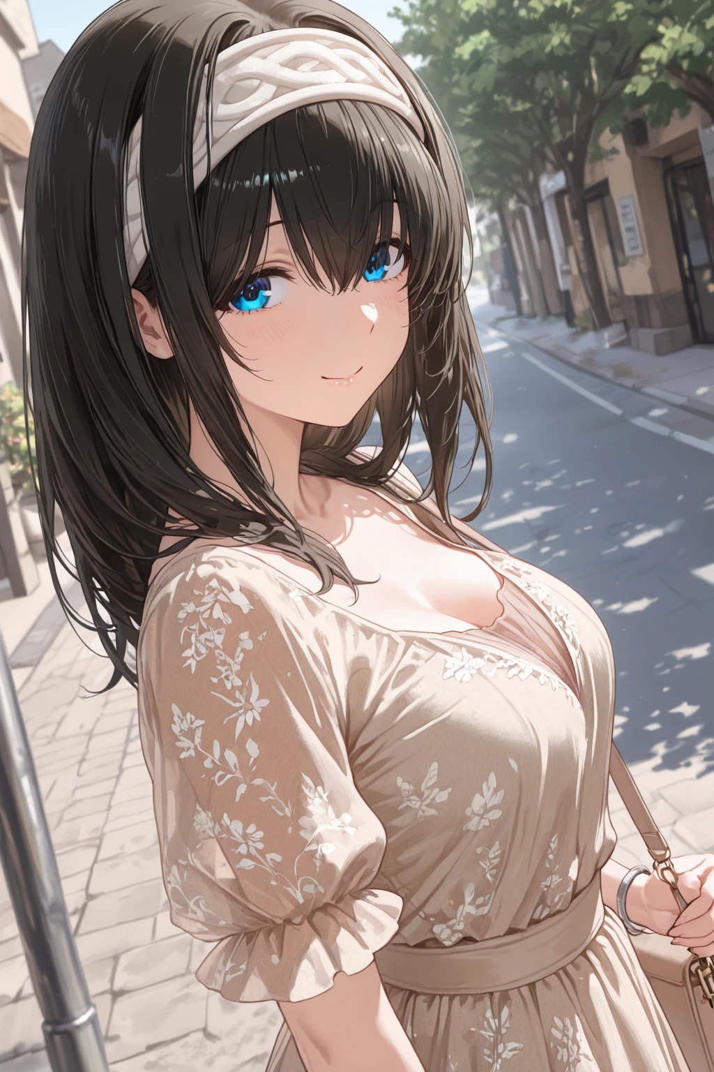 (masterpiece), best quality, ultra-detailed, illustration, warm lighting, bright colors, 1girl, solo, long hair, blue eyes, ribbon, brown hair, hair between eyes, hair ribbon, sidelocks, very long hair, messy hair,
day, sunshine, casual, relaxed, casual wear, city, shopping market,
<lora:shin_jiaV2:0.7>