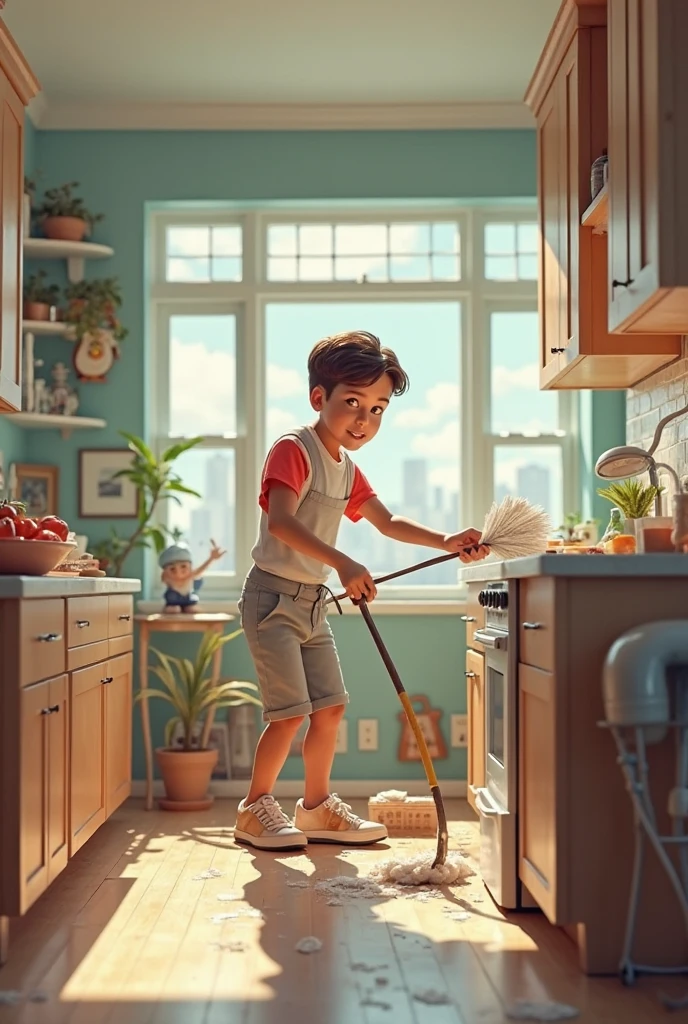 Make an image about a person who does not take care of electricity, now the same person who goes to school and leaves everything plugged in but is young