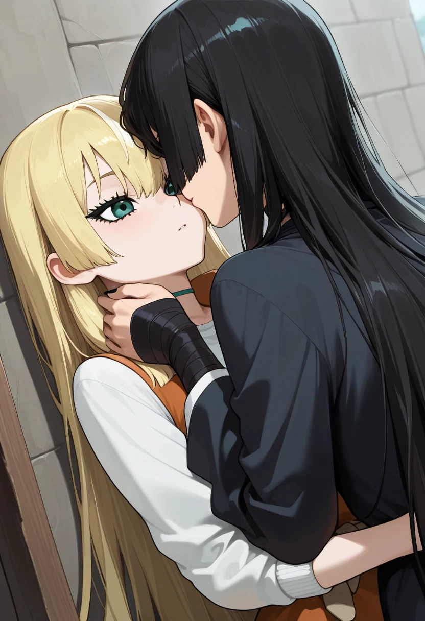 Two Women,Alpha ,Long blonde,gamma,Long Black Hair,((Touching the chest)), ((Gym suit))),Big Breasts, kiss, (adult), (Elf)
 ((My crotch is wet)),Love Hotel,My crotch is wet,Are standing,(masterpiece:1.2), High resolution, Highest quality, 8k,