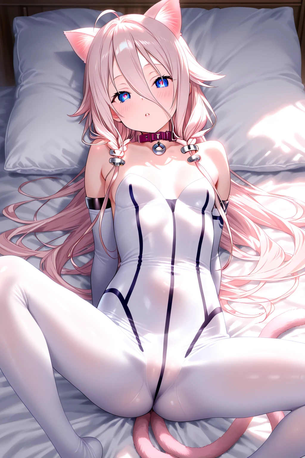 tiny girl a smile silber hair Long full body suits seductiv Rear view lie down
