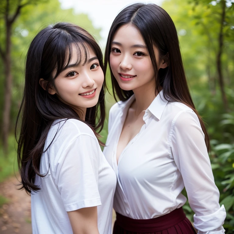 (Realistic:1.2), 18yo Girl, (((1 cute beautiful girl only))), garden park, (smile expression, open mouth, Standing: 1.2), (((hold the small snack at a hand))), long hair, looking at the viewer, small waist, medium breast size, use a beautiful T-shirt, normal skin