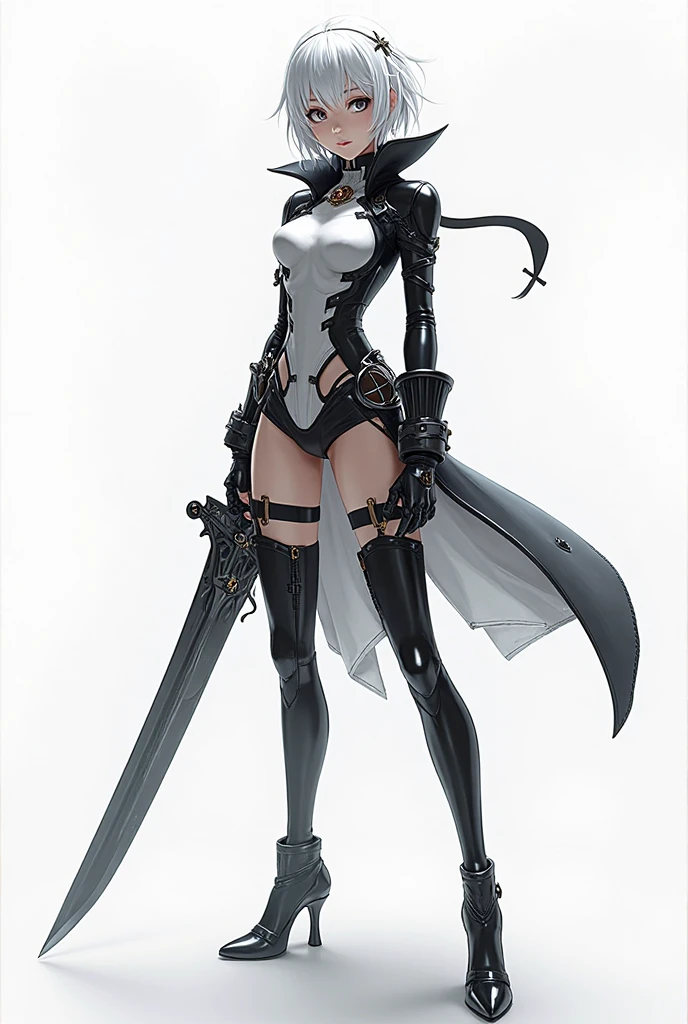 A man in a black suit、Close-up of woman holding knife, Neil 2 b, 2b, 2 b, Dark witch full body pose, Neil, Light black armor, 2b Neil automata, Kushat Krenz Key Women in Art, Tifa Lockhart white hair, Dark Witch Panorama, pixiv 3dcg, Neil inspired