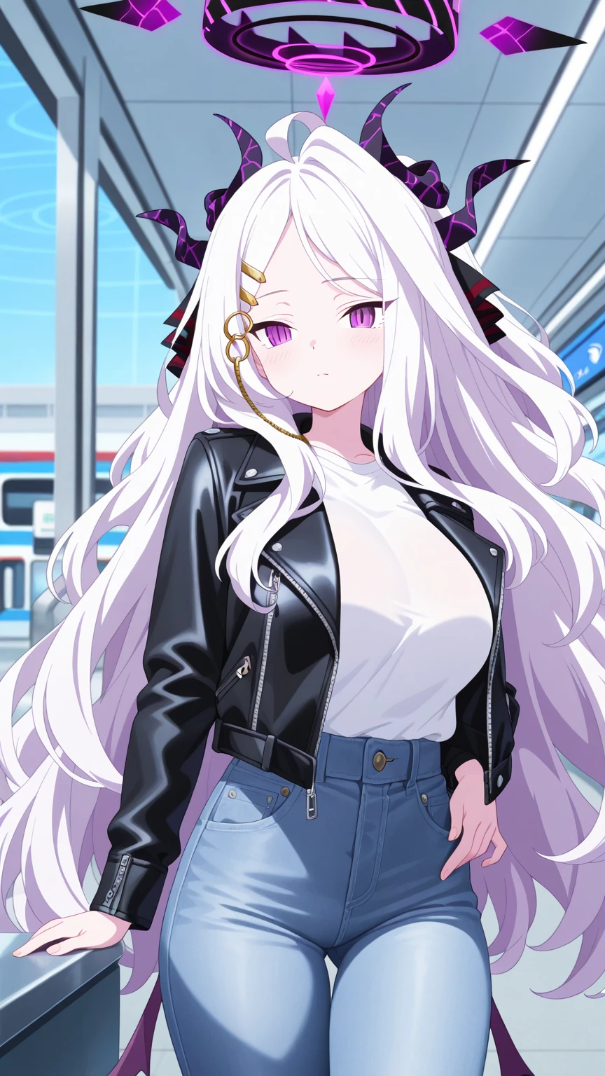 ((Masterpiece)), best quality, absurderes, ultra detailed, holographic, cowboy shot, dynamic pose, golden ratio, super cute girl, mature girl, extremely beautiful, super beautiful asian girl with super beautiful violet eyes, super beautiful white hair, shiny skin, high ponytail, nice and sexy body, slim and delicate body, perfect body, wearing a super tight printed white crop top, kawaii panties, fox headset, being photographed in a kawaii alien spaceship
