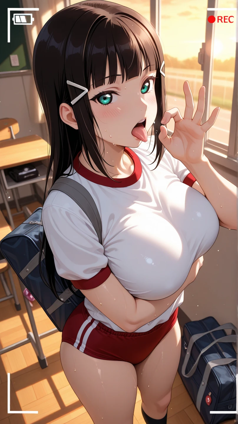 (grabbing from behind), (throw_hand, pink vibrator remote switch in throw_hand, throw:1.2), One girl, One boy, highest quality, Super detailed, masterpiece, Ultra-high resolution, 8k, Ridiculous, Cowboy Shooting, Blurred, One girl, Focus on the girl, Embarrassing, blush, Lovely, Close one eye, With tears in her eyes and her mouth open, What saliva leaves behind, Wet skirt hem, (Sticky panties:1.1), Bulging of the vibrator cord, Vibrator with Garters, (cleavage), Classroom Background, (Tifa Lockhart:1.2), The skirt is accidentally exposed,(medium breasts), Accidentally exposed panties