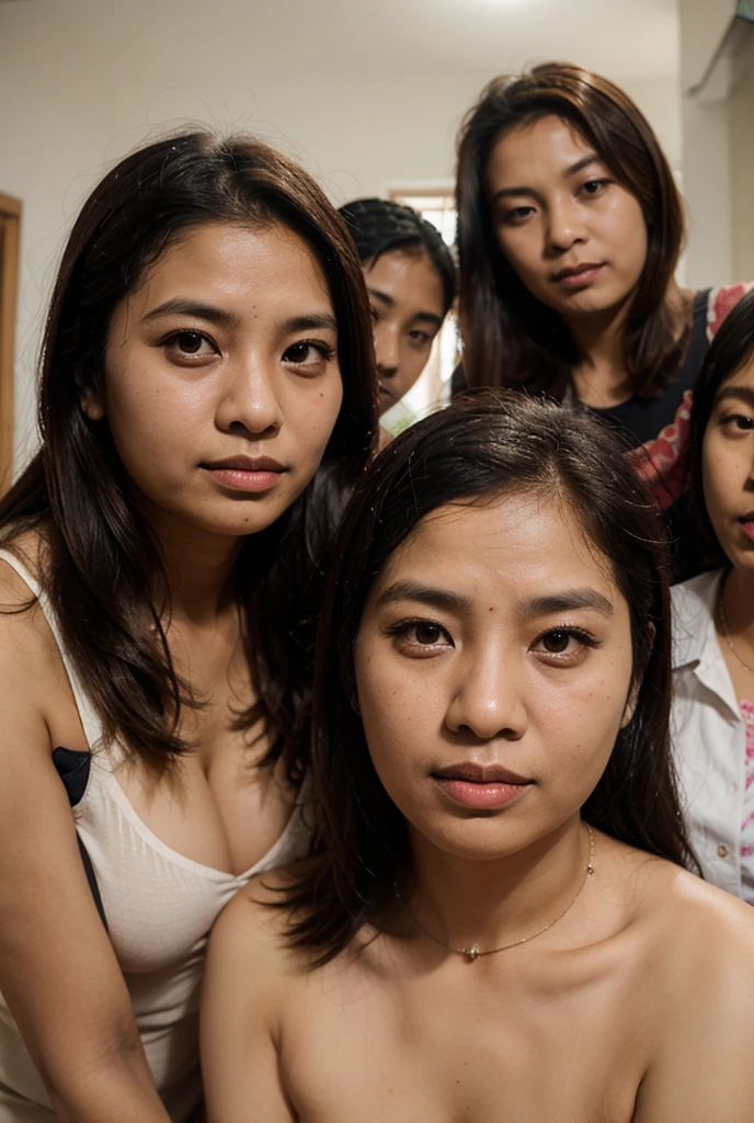 A sweet beautiful and slim young almost ????? crying girl, about twenty years old, very messy hairs, rorce to down and being raped until unconscious by several adult men, Realistic, detailed and natural, they are all Indonesian, horrible and sadistcs,