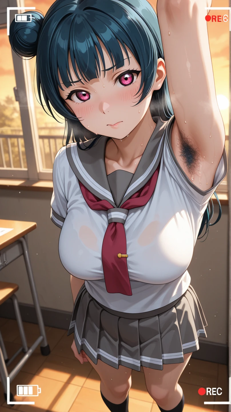 ((((Sexually seducing junior high school girls))))、((((12-year-old girl))))、(((Small budding breasts)))、(((A small amount of pubic hair starting to grow)))、((Close up on breasts and pussy))、((Highest quality)), ((masterpiece)), (detailed),Japanese、Erotic、、Black Hair、Japanese Classroom、Open sailor suit、A little love juice、Bashfully bashful、blush、