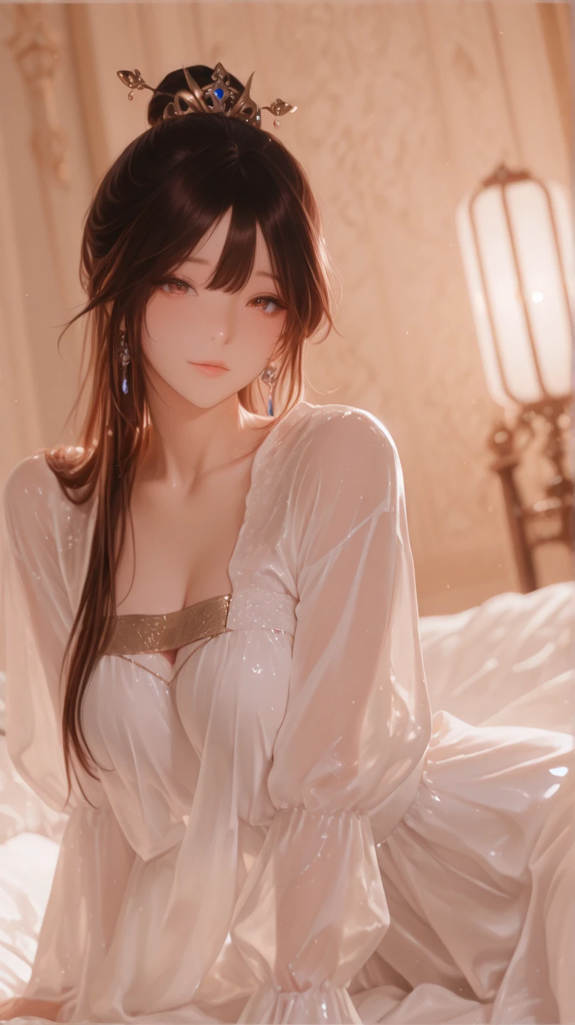 there is a woman sitting on a bed with a pillow, deviantart artstation cgscosiety, trending on cgstation, 2. 5 d cgi anime fantasy artwork, 8k high quality detailed art, fanart best artstation, artwork in the style of guweiz, fantasy art style, dawn cgsociety, seductive anime girl, 4k highly detailed digital art